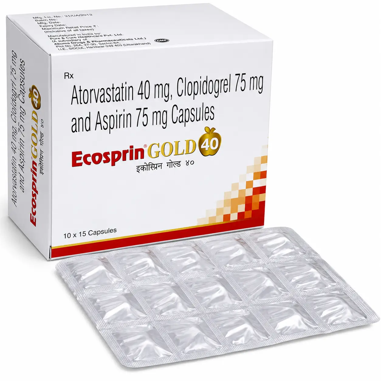 ecosprin gold 40 mg Ecosprin Gold 40 (Atorvastatin/Clopidogrel/Aspirin) - Image 1
